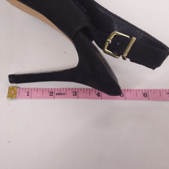 Express Womens Faux Suede Pumps Open Toe Slingback Slim Heel Black 9 - Picture 8 of 10